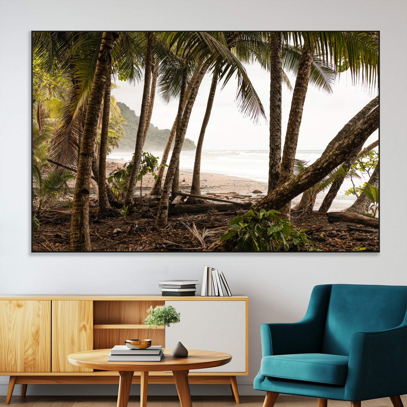 92093951-SEG-FC-51X34_Oversize-Tropical Jungle Wall Art Canvas Print, Framed Palm Tree Forest Art Picture Print, Coastal Escape Perfect Jungle Retreat Decor