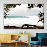 50382104-SEG-FC-51X34_Oversize-Tropical Surf Wall Art Canvas Print, Framed Palm Tree View Art Picture Print, Beach House Art Perfect Boho Coastal Decor Artwork