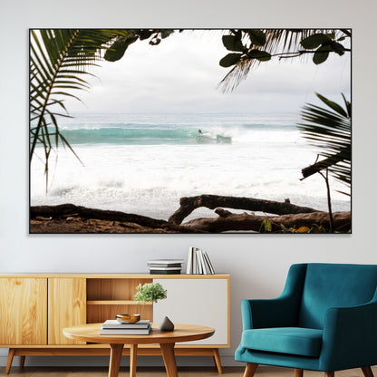 50382104-MGV-CV-36X24-Tropical Surf Wall Art Canvas Print, Framed Palm Tree View Art Picture Print, Beach House Art Perfect Boho Coastal Decor Artwork