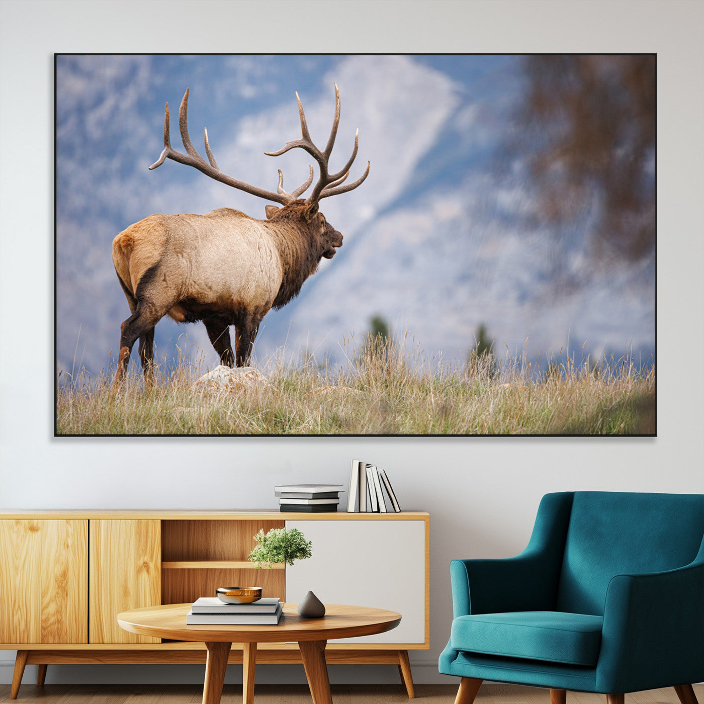 26365841-MGV-CV-36X24-Mountain Elk Art Wall Art Canvas Print, Framed Rustic Wildlife Print Art Picture Print, Lodge Style Decor Perfect Rustic Lodge