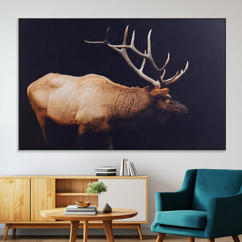 91871131-SEG-FC-51X34_Oversize-Rustic Elk Art Wall Art Canvas Print, Framed Moody Wildlife Decor Art Picture Print, Western Animal Print Perfect Western Lodge