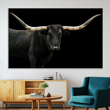 99448328-MGV-CV-36X24-Longhorn Cattle Wall Art Canvas Print, Framed Texas Ranch Art Picture Print, Western Cow Perfect Farmhouse Decor Artwork