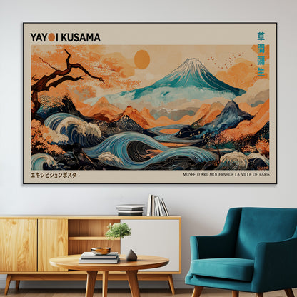 22373530-MGV-CV-36X24-Japanese Mt Fuji Wave Art Print – Ukiyo e Inspired Sun & Cherry Blossom Poster, Traditional Asian Landscape Painting, Modern