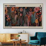 28344895-MGV-CV-36X24-Dark Floral Abstract Wall Art Poster – Modern Botanical Canvas Print with Beige Border, Kusama Inspired Boho Flower Painting,