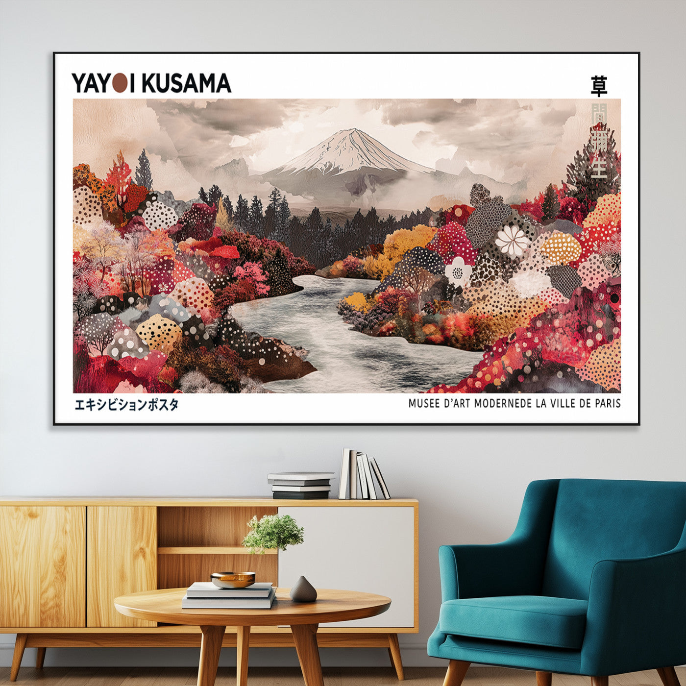32352074-MGV-CV-36X24-Japanese Landscape Wall Art – Mount Fuji River Canvas Print, Modern Asian Inspired Nature Decor for Living Room, Bedroom, Office