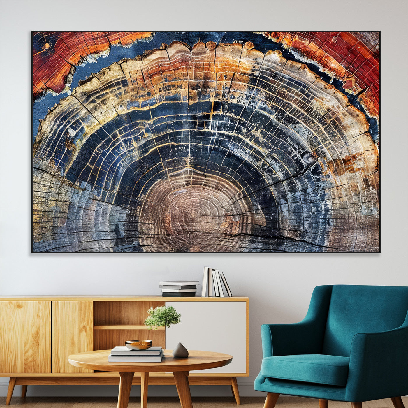 38987581-SEG-FC-51X34_Oversize-Tree Ring Art Wall Art Canvas Print, Framed Rustic Wall Decor Art Picture Print, Nature Grain Print Perfect Modern Rustic Decor