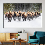 22695857-MGV-CV-36X24-Bison Herd Scene Wall Art Canvas Print, Framed Western Wildlife Art Picture Print, Rustic Animal Art Perfect Rustic Lodge Decor