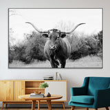 97280319-MGV-CV-36X24-Longhorn Photography Wall Art Canvas Print, Framed Western Cow Decor Art Picture Print, Texas Ranch Style Perfect Rustic Farmhouse