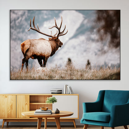 70489411-SEG-FC-51X34_Oversize-Elk Photography Wall Art Canvas Print, Framed Mountain Wildlife Art Picture Print, Rustic Nature Decor Perfect Rustic Lodge Decor