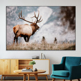 70489411-MGV-CV-36X24-Elk Photography Wall Art Canvas Print, Framed Mountain Wildlife Art Picture Print, Rustic Nature Decor Perfect Rustic Lodge Decor