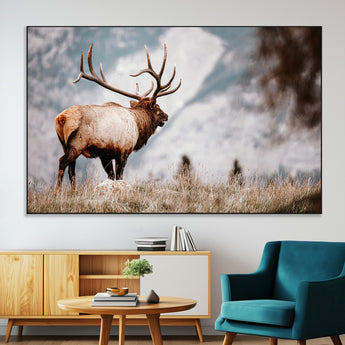 70489411-MGV-CV-36X24-Elk Photography Wall Art Canvas Print, Framed Mountain Wildlife Art Picture Print, Rustic Nature Decor Perfect Rustic Lodge Decor