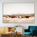 12454132-MGV-CV-36X24-Cow Herd Photography Wall Art Canvas Print, Framed Rustic Farmhouse Decor Art Picture Print, Western Ranch Style Perfect Rustic
