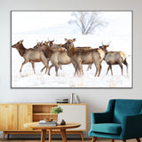 68738684-SEG-FC-51X34_Oversize-Winter Elk Scene Wall Art Canvas Print, Framed Wildlife Photography Art Picture Print, Snowy Deer Decor Perfect Rustic Lodge Decor