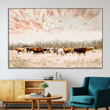 43704663-SEG-FC-51X34_Oversize-Country Cow Herd Wall Art Canvas Print, Framed Farmhouse Cattle Scene Art Picture Print, Rustic Ranch Decor Perfect Rustic