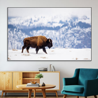 58512275-SEG-FC-51X34_Oversize-Cowboy Aesthetic Wall Art Canvas Print, Framed Neutral Animal Theme Art Picture Print, Bison Ranch Style Perfect Rustic Western