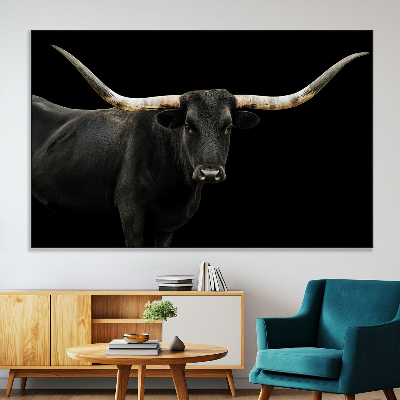 23572907-SEG-FC-51X34_Oversize-Texas Longhorn Wall Art Canvas Print, Framed Rustic Western Decor Art Picture Print, Farmhouse Animal Perfect Modern Western