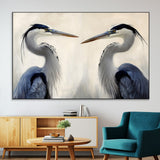 18230556-MGV-CV-36X24-Blue Heron Pair Wall Art Canvas Print, Framed Coastal Bird Theme Art Picture Print, Tranquil Wildlife Scene Perfect Coastal
