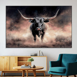 71457818-MGV-CV-36X24-Longhorn Wall Art Wall Art Canvas Print, Framed Western Bull Canvas Art Picture Print, Rustic Cow Decor Perfect Western Dramatic