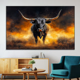 58293979-MGV-CV-36X24-Longhorn Canvas Wall Art Canvas Print, Framed Bold Bull Wall Art Art Picture Print, Western Animal Decor Perfect Western Dramatic