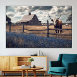 51092814-MGV-CV-36X24-Texas Longhorn Wall Art Wall Art Canvas Print, Framed Rustic Barn Canvas Art Picture Print, Farmhouse Cow Decor Perfect Rustic