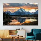 14130176-MGV-CV-36X24-Mountain Sunset Wall Art Canvas Print, Framed Alpine Wilderness Art Picture Print, Golden Hour Perfect Rustic Wilderness Decor