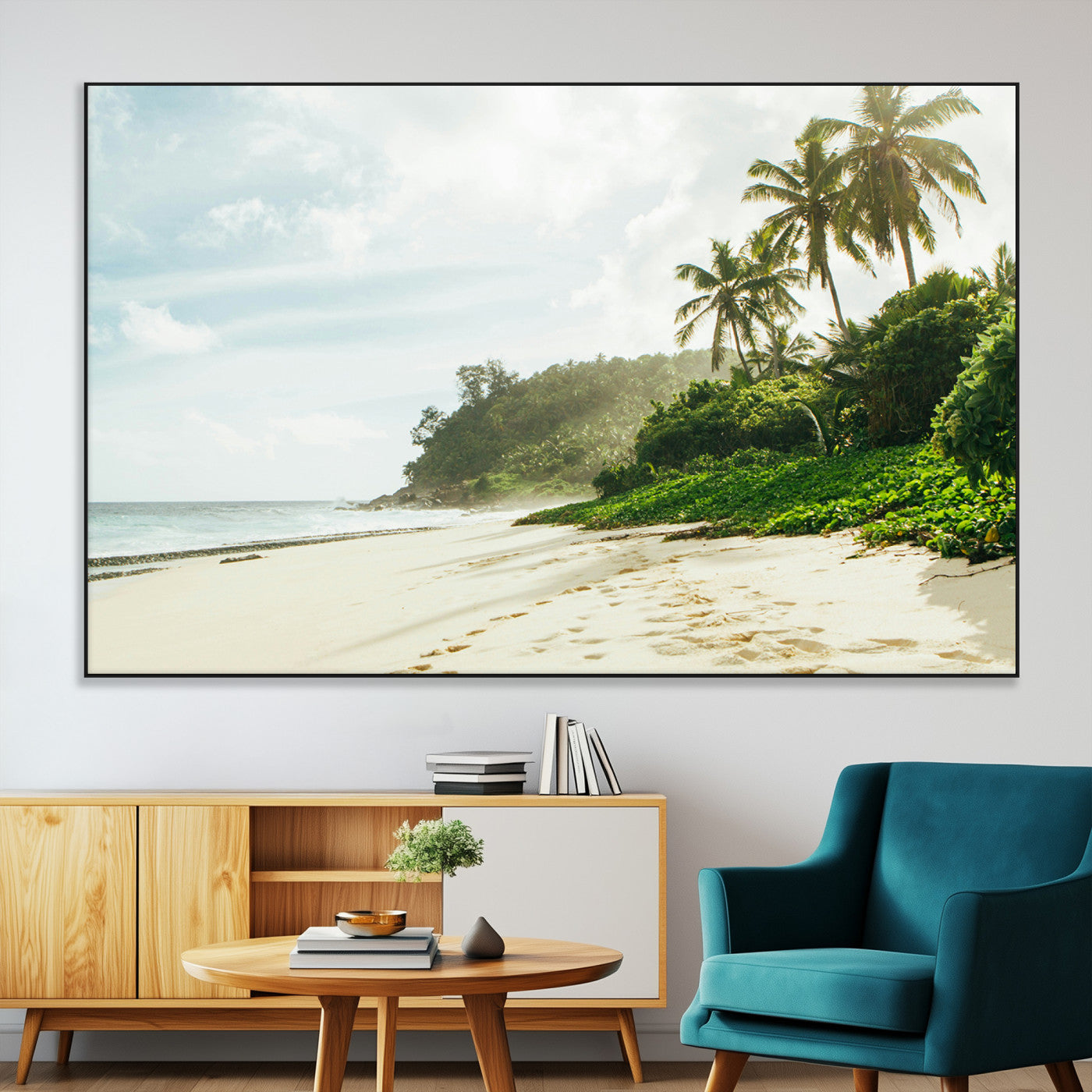 42984524-MGV-CV-36X24-Relaxing Beach Wall Art Canvas Print, Framed Ocean View Art Picture Print, Coastal Serenity Perfect Tropical Coastal Decor Artwork