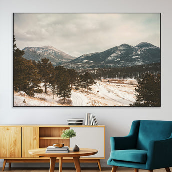 77311749-MGV-CV-36X24-Mountain Landscape Wall Art Canvas Print, Framed Snowy Peaks Art Picture Print, Alpine Aesthetic Perfect Rustic Winter Decor