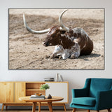 76549210-MGV-CV-36X24-Texas Longhorn Wall Art Canvas Print, Framed Country Living Art Picture Print, Farmhouse Aesthetic Perfect Western Rustic Decor