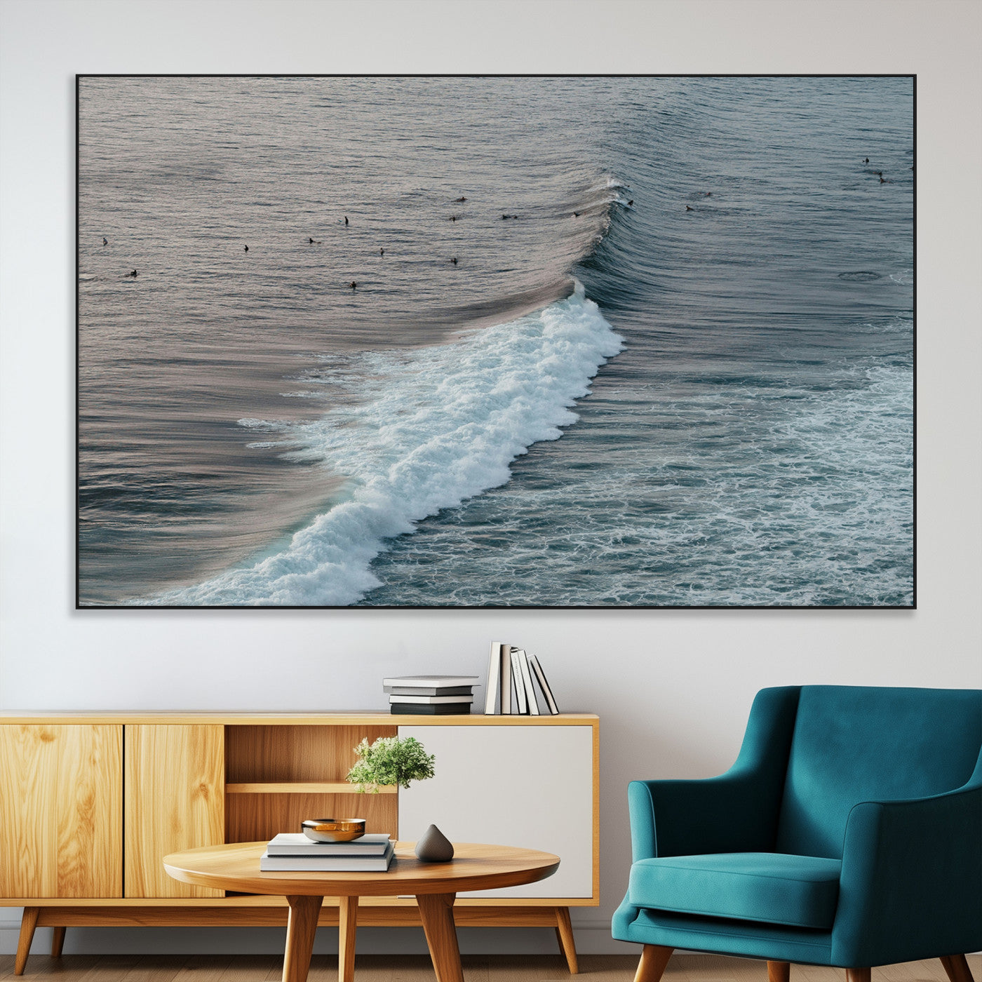 23077324-MGV-CV-36X24-Ocean Waves Wall Art Canvas Print, Framed Coastal Serenity Art Picture Print, Surf Aesthetic Perfect Modern Coastal Decor Artwork