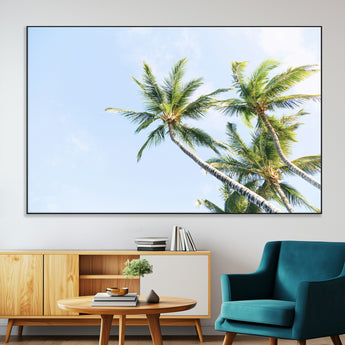 54719115-MGV-CV-36X24-Palm Trees Wall Art Canvas Print, Framed Tropical Aesthetic Art Picture Print, Coastal Serenity Perfect Tropical Minimalist Decor