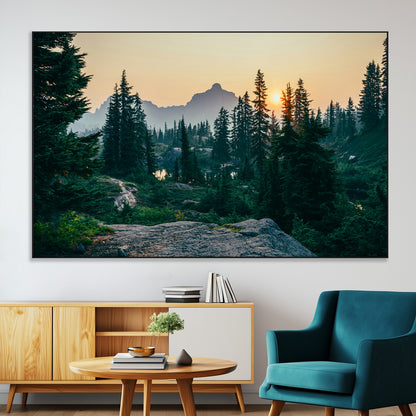 66397982-MGV-CV-36X24-Mountain Landscape Wall Art Canvas Print, Framed Forest Serenity Art Picture Print, Mountain Landscape Perfect Rustic Wilderness