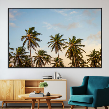 99033771-MGV-CV-36X24-Palm Trees Wall Art Canvas Print, Framed Tropical Vibes Art Picture Print, Coastal Sunset Perfect Coastal Boho Decor Artwork