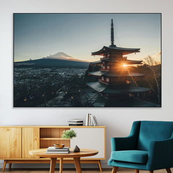 87729656-MGV-CV-36X24-Mount Fuji Wall Art Canvas Print, Framed Japan Travel Art Picture Print, Chureito Pagoda Perfect Zen Minimalism Decor Artwork