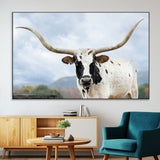 63592811-MGV-CV-36X24-Texas Longhorn Wall Art Canvas Print, Framed Western Rustic Art Picture Print, Farmhouse Decor Perfect Rustic Farmhouse Decor