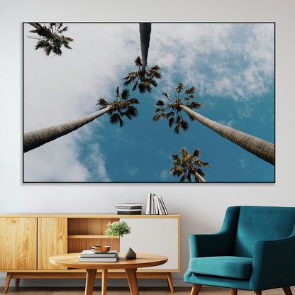 45236398-MGV-CV-36X24-Tropical Palm Trees Wall Art Canvas Print, Framed California Sky Art Picture Print, Minimalist Nature Perfect Coastal Minimalist