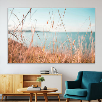 36108696-MGV-CV-36X24-Coastal Grass Wall Art – Serene Ocean View Canvas Print, Beach Nature Photography Decor for Living Room, Bedroom, Office or Modern