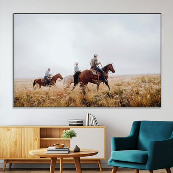 94723307-MGV-CV-36X24-Western Cowboys Wall Art Canvas Print, Framed Rustic Prairie Art Picture Print, Horseback Riding Perfect Rustic Western Decor