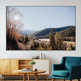 52941305-MGV-CV-36X24-Rustic Landscape Wall Art Canvas Print, Framed Serene Valley Art Picture Print, Pine Tree Horizon Perfect Rustic Cabin Decor
