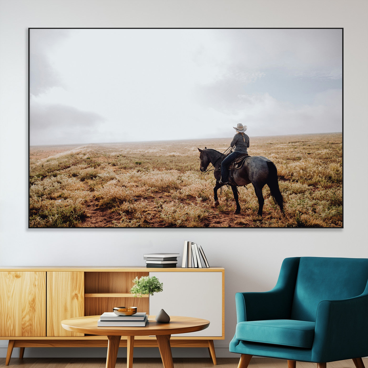 57597730-MGV-CV-36X24-Cowboy Wall Art Wall Art Canvas Print, Framed Western Canvas Art Picture Print, Rustic Ranch Scene Perfect Rustic Western Decor