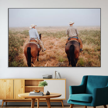 54943176-MGV-CV-36X24-Cowboy Wall Art Wall Art Canvas Print, Framed Western Canvas Art Picture Print, Rustic Ranch Scene Perfect Rustic Western Decor