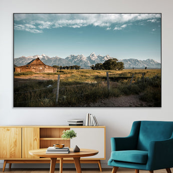 92497443-MGV-CV-36X24-Rustic Farmhouse Wall Art Canvas Print, Framed Mountain Cabin Art Picture Print, Western Landscape Perfect Rustic Farmhouse Decor