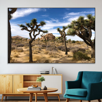 25722592-MGV-CV-36X24-Joshua Tree Desert Wall Art Canvas Print, Framed Southwestern Nature Art Picture Print, Rustic Earth Tones Perfect Southwestern