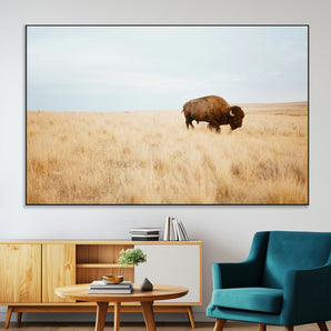 61392510-MGV-CV-36X24-Buffalo Wall Art Wall Art Canvas Print, Framed Western Wildlife Decor Art Picture Print, Rustic Farmhouse Art Perfect Rustic
