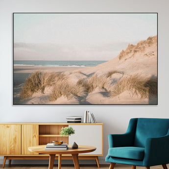 28064037-MGV-CV-36X24-Minimalist Seascape Wall Art Canvas Print, Framed Neutral Beach Print Art Picture Print, Sand Dune Photography Perfect