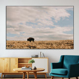 22754563-MGV-CV-36X24-Earthy Tones Wall Art Canvas Print, Framed Rustic Nature Art Picture Print, Solitary Buffalo Perfect Western Minimalist Decor