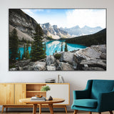 98014896-MGV-CV-36X24-Canadian Rockies Wall Art Canvas Print, Framed Mountain Landscape Art Picture Print, Turquoise Water Perfect Scandinavian