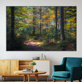 65810864-MGV-CV-36X24-Autumn Forest Wall Art Canvas Print, Framed Fall Woodland Art Picture Print, Golden Leaves Perfect Rustic Farmhouse Decor Artwork