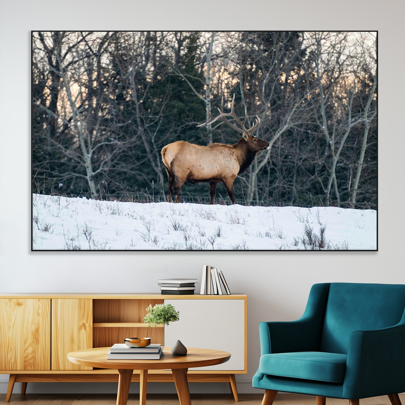 36533178-MGV-CV-36X24-Wild Elk Photography Wall Art Canvas Print, Framed Winter Wildlife Art Picture Print, Snowy Forest Perfect Rustic Lodge Decor
