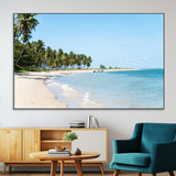 37858872-MGV-CV-36X24-Palm Tree Coast Wall Art Canvas Print, Framed Island Getaway Art Picture Print, Crystal Blue Water Perfect Tropical Coastal Decor