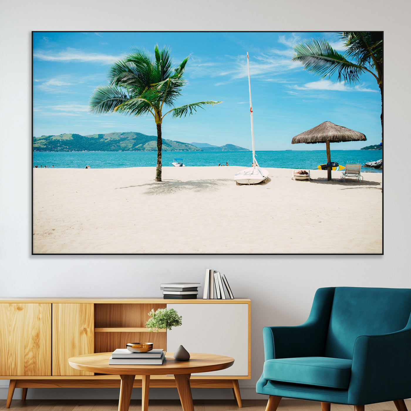 42623350-MGV-CV-36X24-Tropical Beach Wall Art Canvas Print, Framed Palm Tree Art Picture Print, Ocean View Perfect Tropical Coastal Decor Artwork